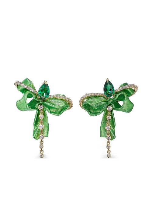 18kt yellow gold Cupid's Bow emerald earrings - Green