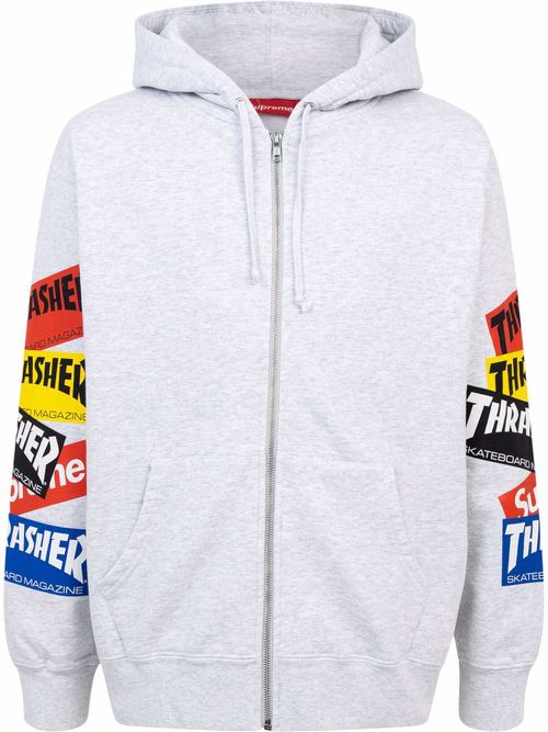 Thrasher multi logo zip-up hoodie - Grey