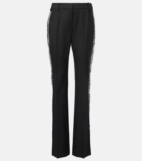 Lace-trimmed wool straight pants
