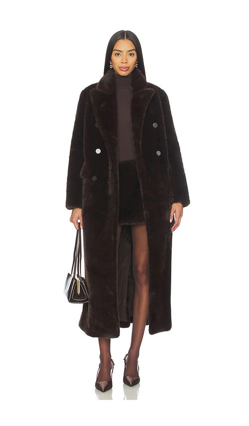 Susanna Chow Yvonne Faux Fur Coat in Chocolate. L. Also in