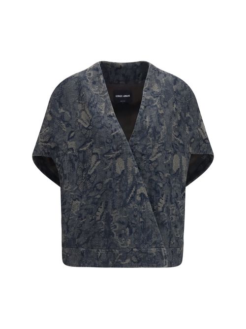 Oversized Floral Jacquard Denim Vest — Gray