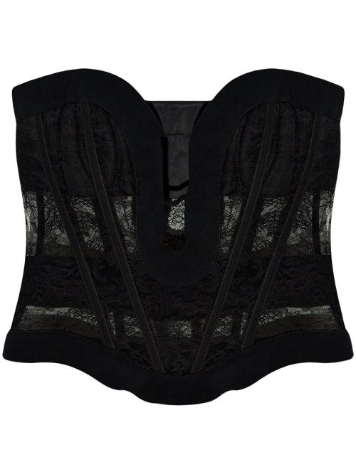 Lace-panelled classic corset - Black