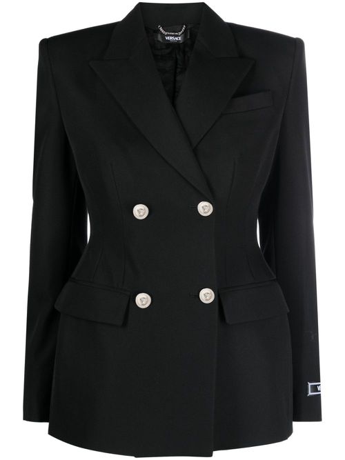 Double-breasted wool blazer - Black