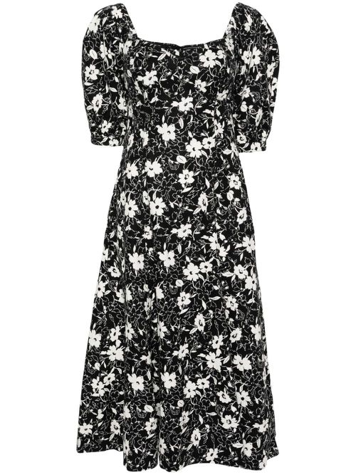 Floral-print midi dress - Black