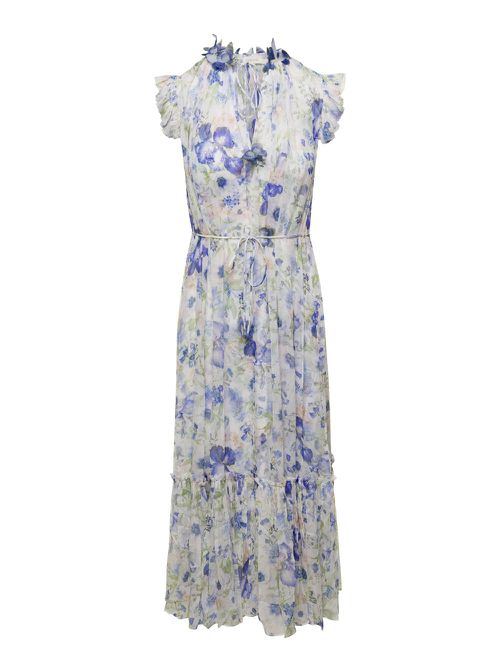 Multicolored Floral Garden Print Maxi Dress In Viscose Woman