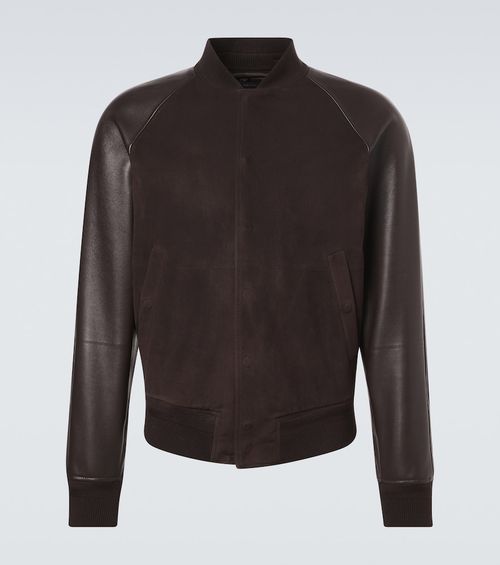 Leather and suede bomber jacket