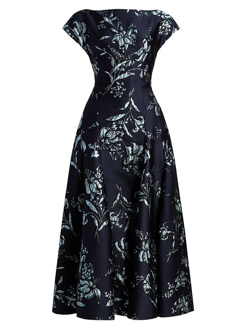 Women's Metallic Floral Jacquard Cocktail Dress - Navy