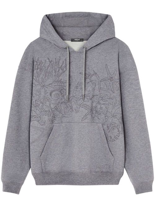Logo-embroidered cotton hoodie - Grey