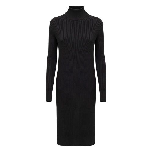 Ribbed Wool Turtleneck Sweater Dress — Black