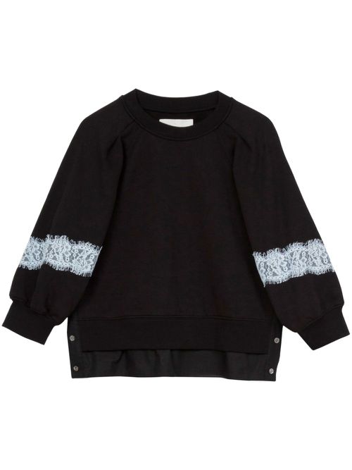 Lace-detail cotton sweatshirt - Black