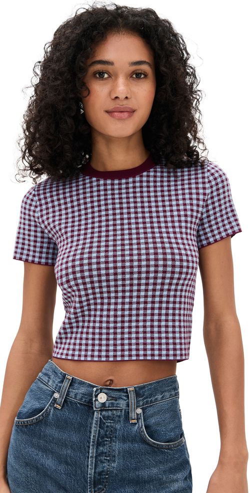 Gingham Knit Tee Burgundy/Light Blue
