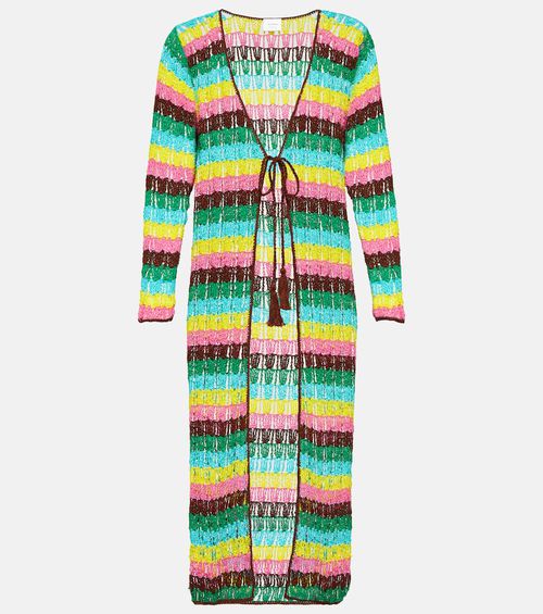 Striped crochet cotton beach cover-up