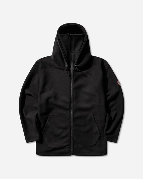 Men s Attached Hood Zip Up Fleece Jacket Black