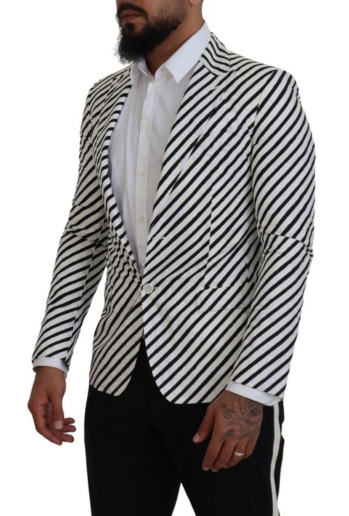 Striped Cotton Blazer — White