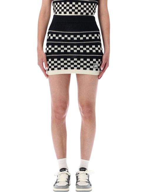 Vintage Racing Inspired Checkered Mesh Mini Skirt - Slim Fit