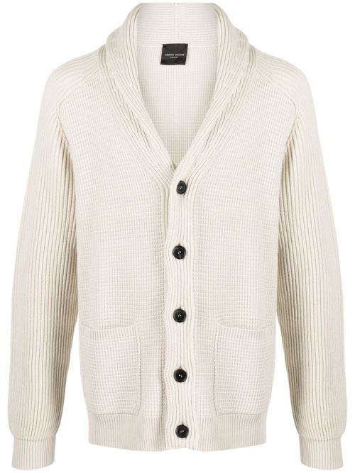 Waffle-knit merino cardigan - Neutrals