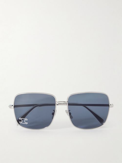 Triomphe Crystal-embellished Square-frame Silver-tone Sunglasses - One size
