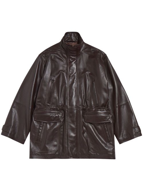Oversized leather coat - Brown
