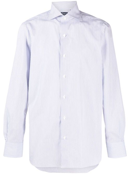 Striped spread-collar cotton shirt - White