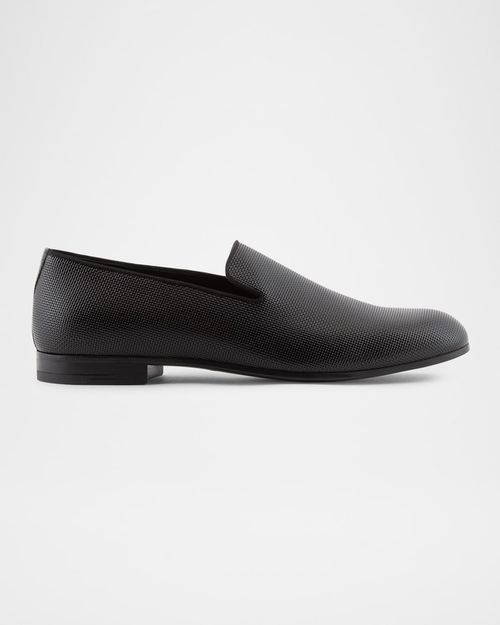 Men's Textured Leather Grosgrain-Trim Loafers