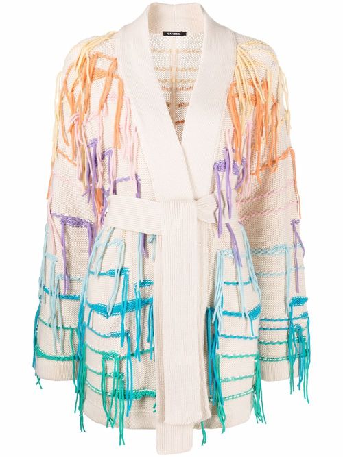 Thread-detail long-sleeve cardigan - Neutrals