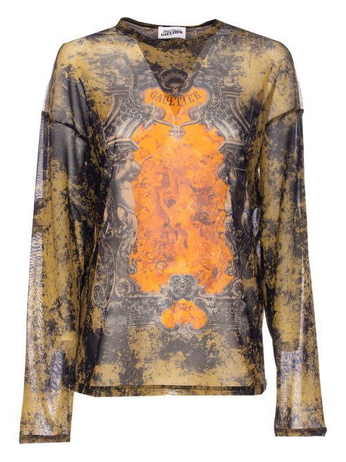 Graphic-print sheer top - Black