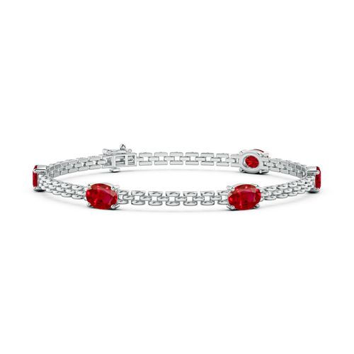 Angara 5.0 Carats Five Stone Oval Ruby Station Link Bracelet in 14K White Gold