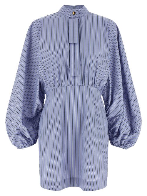 Striped Cotton Poplin Dress — Blue