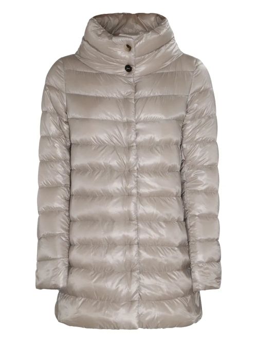 Quilted Down-Filled Down Coat — Grey