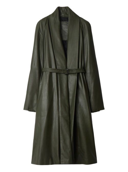 Belted leather coat - Green