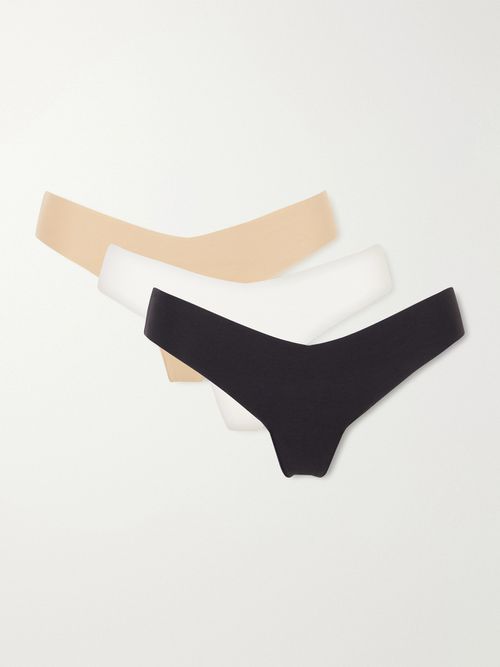 Three-pack Cotton-blend Thongs - Multi