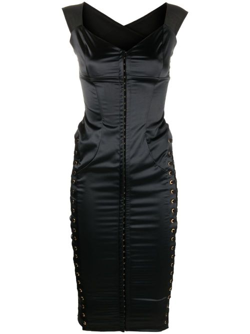 Lace-up satin corset dress - Black