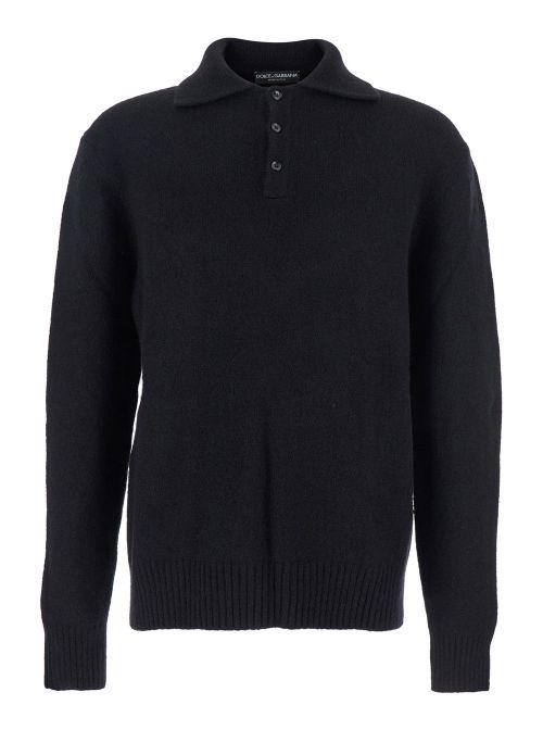 Wool Polo Collar Sweater — Black