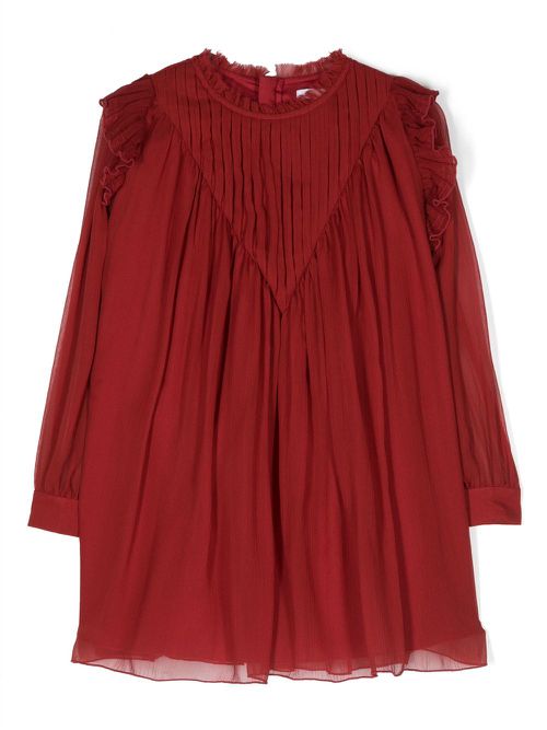 Pleated shift silk dress - Red