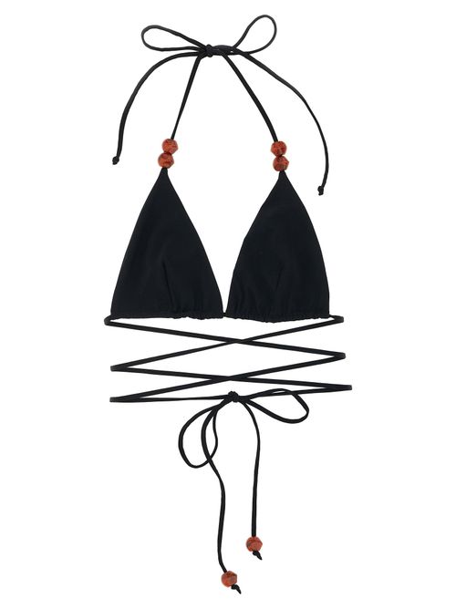 Beaded Lace Triangle Bikini Top — Black