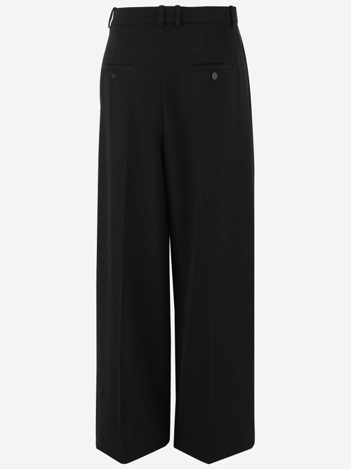 High-Waisted Wide Leg Wool Trousers — Black