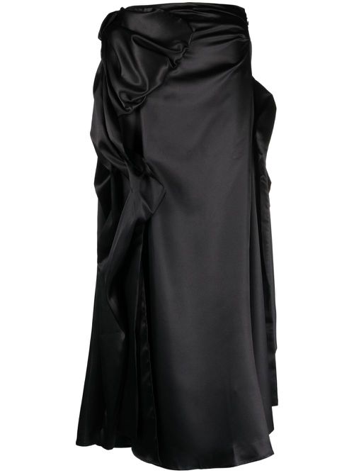 Gathered asymmetric long skirt - Black