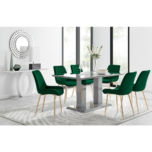 Imperia 6 Grey Dining Table and 6 Pesaro Gold Leg Chairs