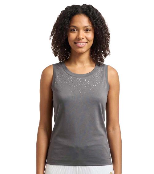 Grey Embellished Round Neck Top