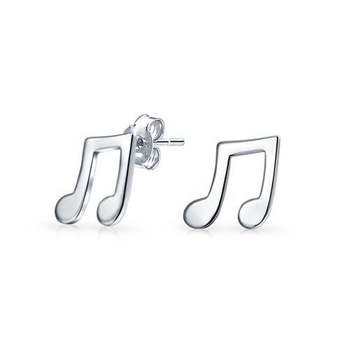 Dainty Eighth Note Stud Earrings Musicians in Sterling Silver - Silver