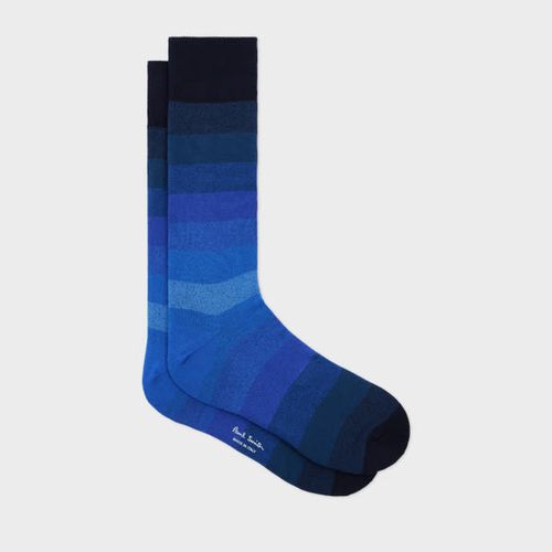 Blue Cotton-Blend Ombre Stripe Socks