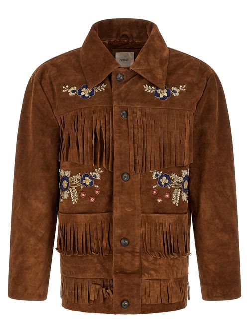 Western Jacket Brown Leather Down Jacket, Parka, Casual - Men