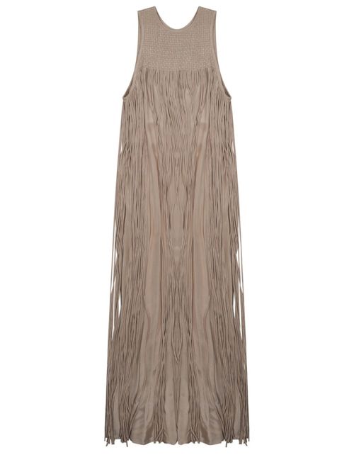 Light Brown Textured Round Neck Maxi Dress