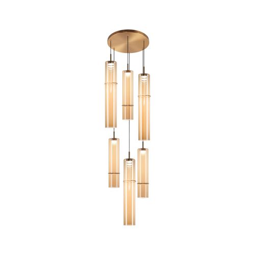 Aged Gold Brass + Amber Glass Chandelier from the Bambu Collection