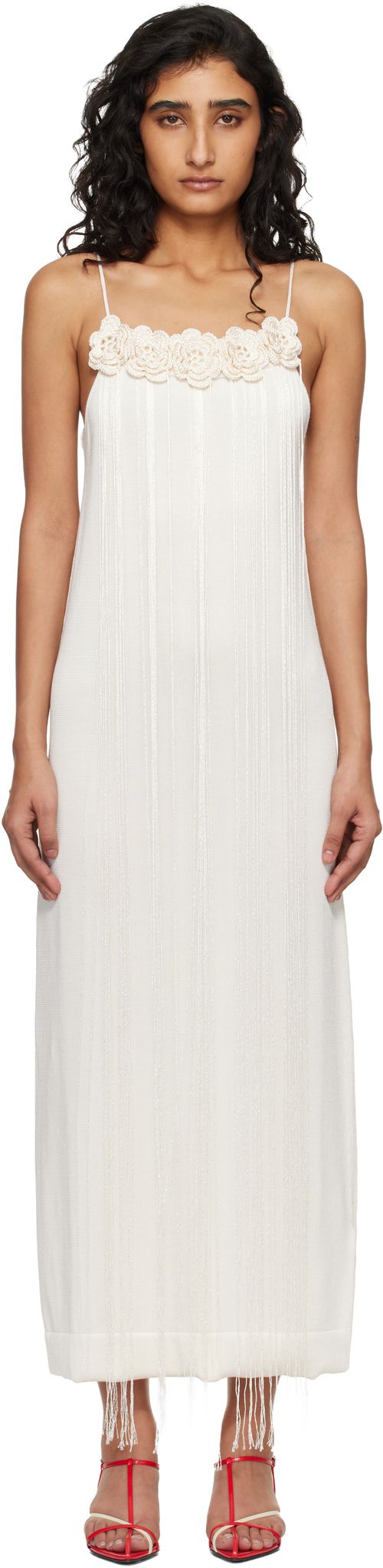 Off-White Cotton Double Spaghetti Straps Maxi Dress