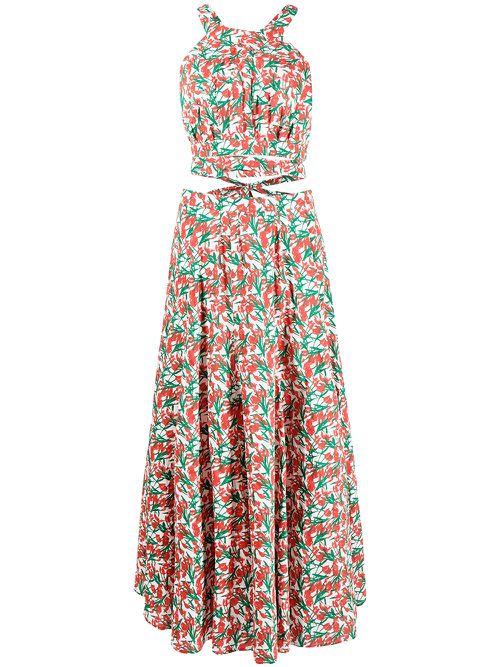 Fantasy-print cut-out waist dress - Red