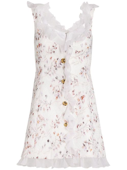 Jacquard ruffled dress - White