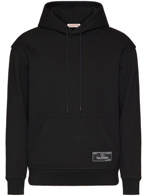 Logo-patch technical cotton hoodie - Black