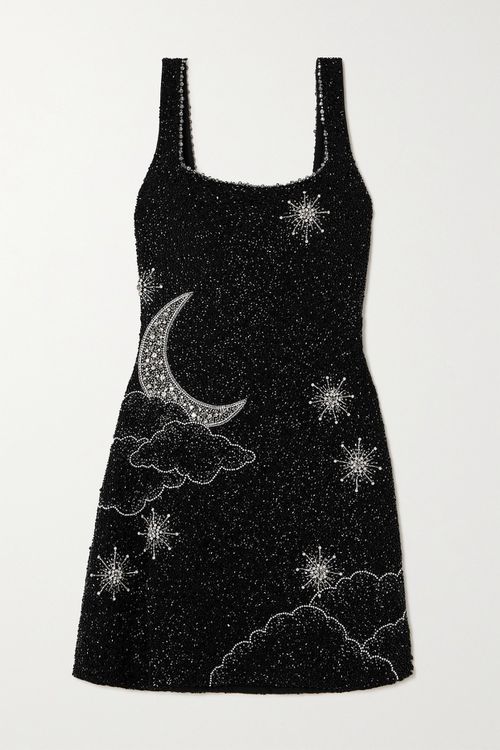 Lucina Embellished Stretch-mesh Mini Dress - Black