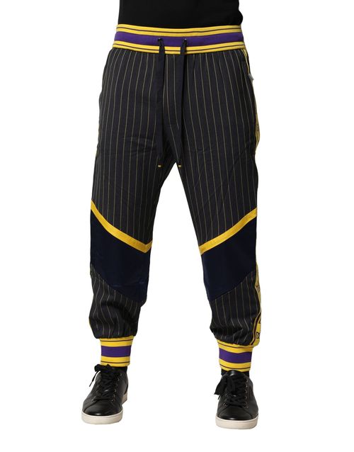 Striped Virgin Wool Joggers — Black